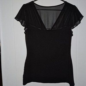 Black Flutter Sleeves Mesh Top